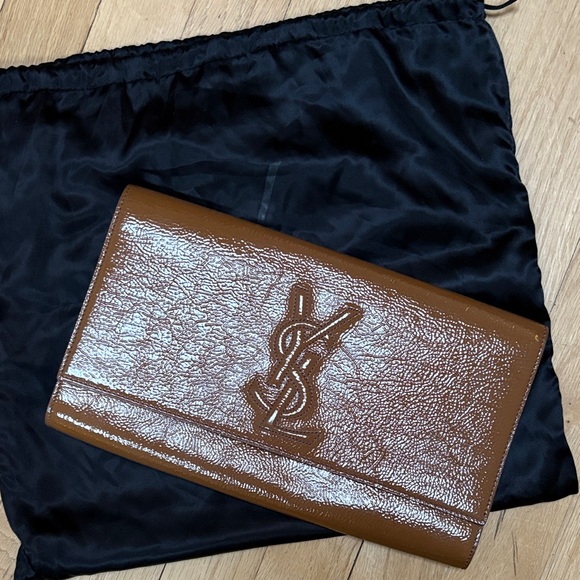 YSL Brown Patent Leather Belle Du Jour Clutch - Picture 1 of 10
